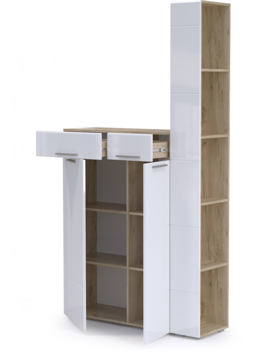 Лайн Прихожая № 14, дуб крафт серый/фасады МДФ белый глянец