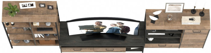 Трувор Гостиная 044, цвет дуб гранж песочный/интра, ШхГхВ 348,8х45,4х146 см., универсальная сборка