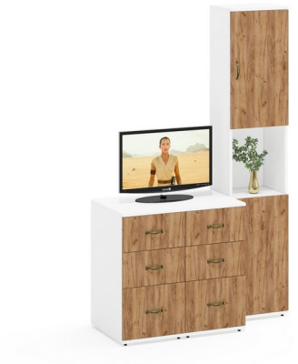 Лидер-8 Пенал + Тумба МД 3.16 + Тумба МД 3.16, цвет белый шагрень/крафт золото, ШхГхВ 120х50х190 см., универсальная сборка