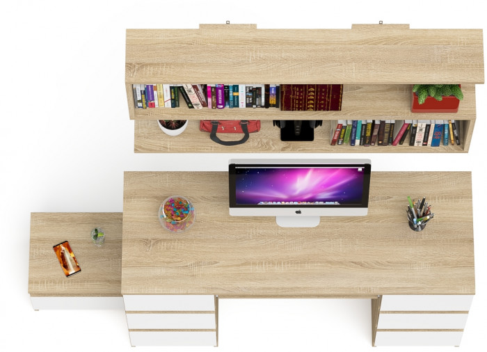 Мори Стол компьютерный МС-2 + Тумба ТМП400.1 + Полка 1200, цвет дуб сонома/белый, ШхГхВ 175,8х50х209,6 см., универсальная сборка