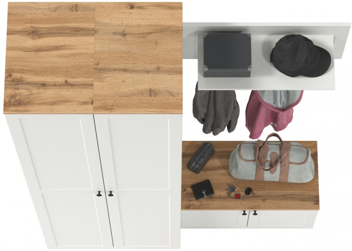 Остин Прихожая 37, цвет белый шагрень/дуб крафт золотой, ШхГхВ 160х54,3х229,6 см., универсальная сборка