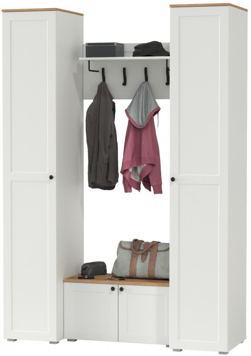 Остин Прихожая 37, цвет белый шагрень/дуб крафт золотой, ШхГхВ 160х54,3х229,6 см., универсальная сборка