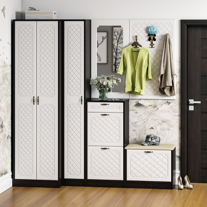 Прихожая П-6 Зеркало, цвет МДФ белое дерево фрезеровка ромб, ШхГхВ 50х1,6х102 см.