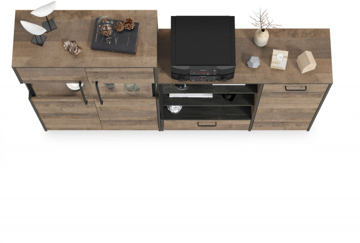 Трувор 13.307.01 Комод + 13.306 Комод с витриной, дуб гранж песочный/интра