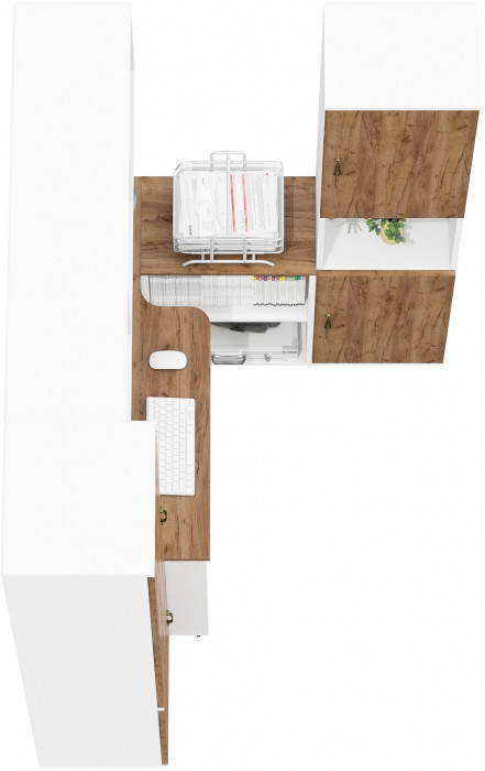 Лидер-8 Пенал МД 21Б + Стол + Полка + Пенал, белый шагрень/крафт золото