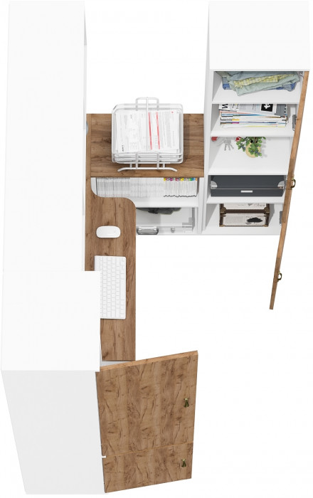 Лидер-8 Пенал МД 21Б + Стол + Полка + Пенал, белый шагрень/крафт золото