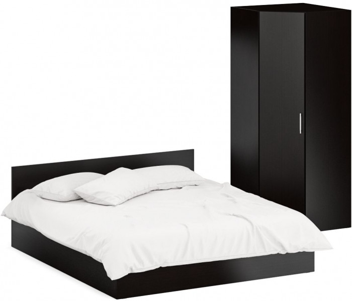 Кровать 1800 + Шкаф угловой Стандарт, цвет венге, ШхГхВ 183,5х203,5х70 + 81,2х81,2х200см., сп.м. 1800х2000 мм., без матраса, основание есть