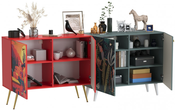 Либера Комод-тумба 16.230.01 + Кармин Комод-тумба 16.230.03, цвет пасифай/красный/белый, ШхГхВ 230,6х42,6х93,2 см., универсальная сборка