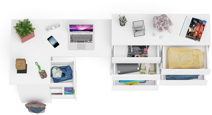 Мори Стол компьютерный МС-16 левый + Комод МК1200.8, цвет белый, ШхГхВ 244,8х84,9х94 см., выдвижные ящики слева, НЕ универсальная сборка