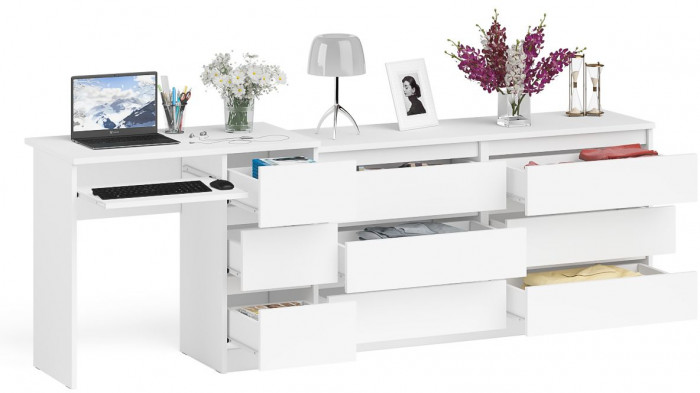 Мори Стол компьютерный МС-6 правый + Комод МК1380.6, цвет белый, ШхГхВ 228х50х76,6 см., выдвижные ящики справа, НЕ универсальная сборка