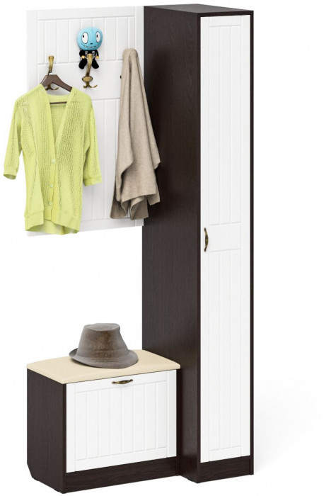 Прихожая П-6 Компоновка № 41, цвет венге/фасады МДФ белое дерево фрезеровка прованс, ШхГхВ 90х50х210 см., универсальная сборка