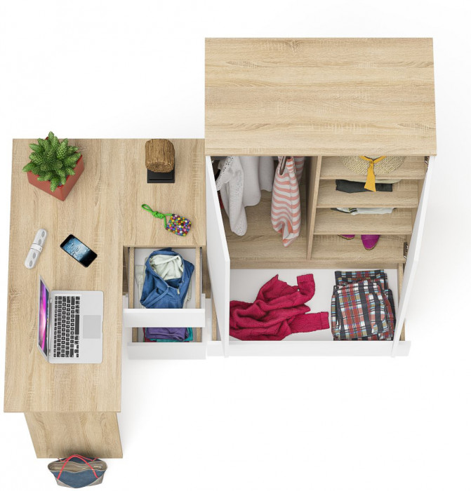 Мори компьютерный стол МС-16 правый + Шкаф МШ900.1, дуб сонома/белый