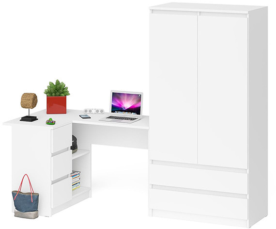 Мори Стол компьютерный МС-16 левый + Шкаф МШ900.1, цвет белый, ШхГхВ 214,8х84,9х179,6 см., выдвижные ящики слева, НЕ универсальная сборка