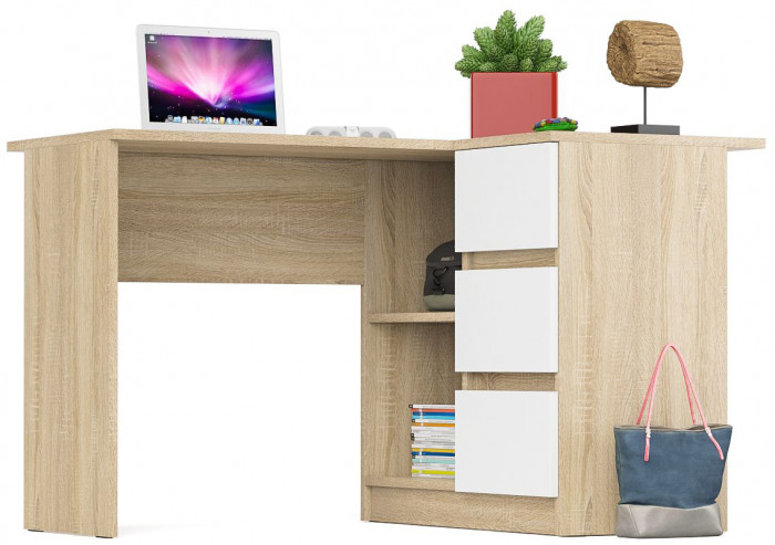 Мори Стол компьютерный МС-16 правый, цвет дуб сонома/белый, ШхГхВ 124,4х84,9х76,6 см., выдвижные ящики справа, НЕ универсальная сборка