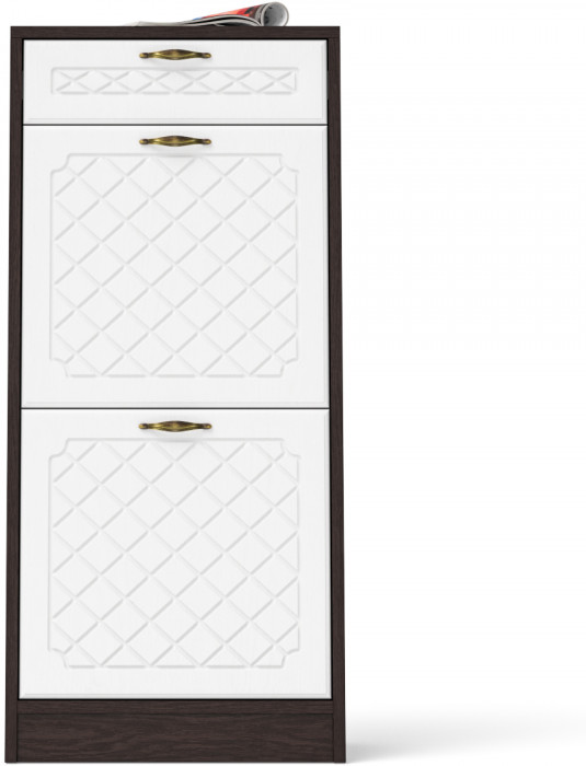 Прихожая П-6 Тумба для обуви 2 секции, цвет венге/фасады МДФ белое дерево фрезеровка ромб, ШхГхВ 50х35х108,3 см.