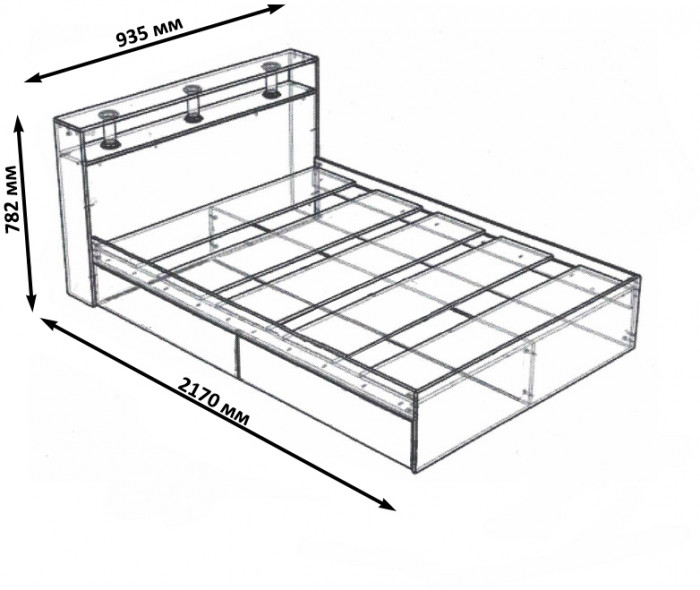 Камелия Кровать 0900, цвет дуб сонома, ШхГхВ 93,5х217х78,2 см., сп.м. 900х2000 мм., без матраса, основание есть