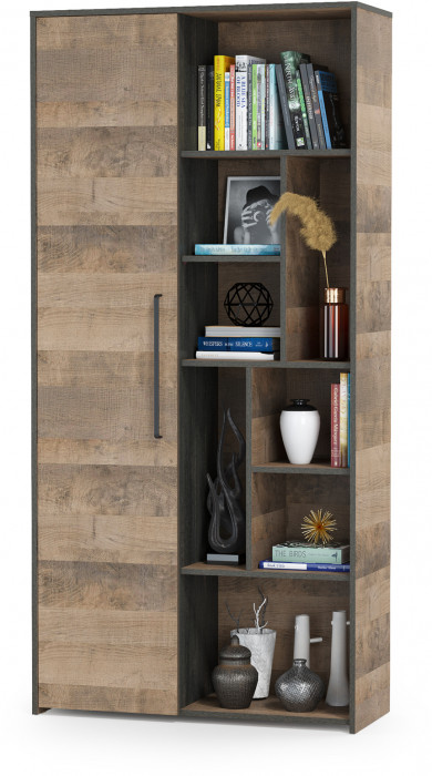 Трувор 13.206 Шкаф-стеллаж, цвет дуб гранж песочный/интра, ШхГхВ 93х37х194,2 см., универсальная сборка