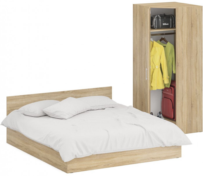 Кровать 1800 + Шкаф угловой Стандарт, цвет дуб сонома, ШхГхВ 183,5х203,5х70 + 81,2х81,2х200см., сп.м. 1800х2000 мм., без матраса, основание есть