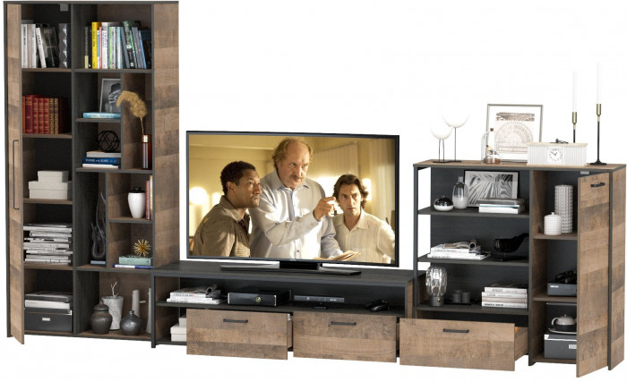 Трувор Гостиная 048, цвет дуб гранж песочный/интра, ШхГхВ 351,8х45,4х194,2 см., универсальная сборка