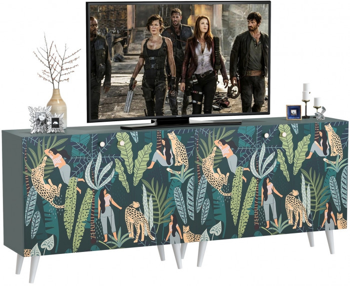 Либера Комод-тумба 16.230.01 + Либера Комод-тумба 16.230.01, цвет пасифай/белый, ШхГхВ 230,6х42,6х92,3 см., фасады с рисунком Тропический лес