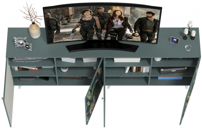 Либера Комод-тумба 16.230.01 + Либера Комод-тумба 16.230.01, цвет пасифай/белый, ШхГхВ 230,6х42,6х92,3 см., фасады с рисунком Тропический лес