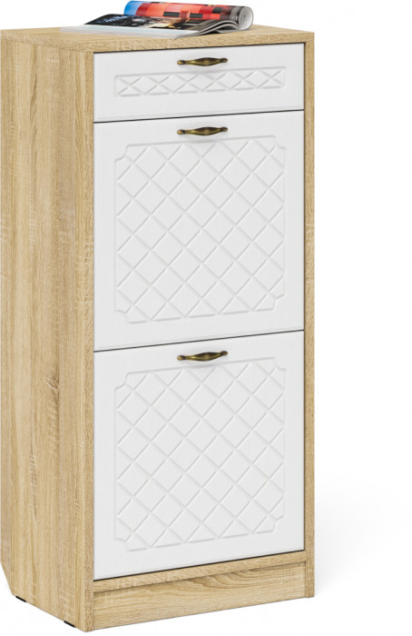 Прихожая П-6 Компоновка № 17, цвет дуб сонома/фасады МДФ белое дерево фрезеровка ромб, ШхГхВ 110х50х210 см., универсальная сборка