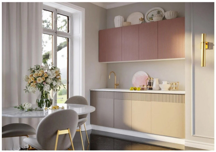 Кухня МДФ Оливия 2000 (Шарли Бриз/Шарли Мокко, Белый)