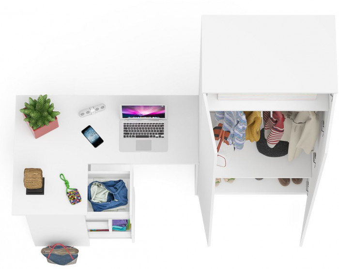 Мори компьютерный стол МС-16 левый + Шкаф МШ800.1, белый