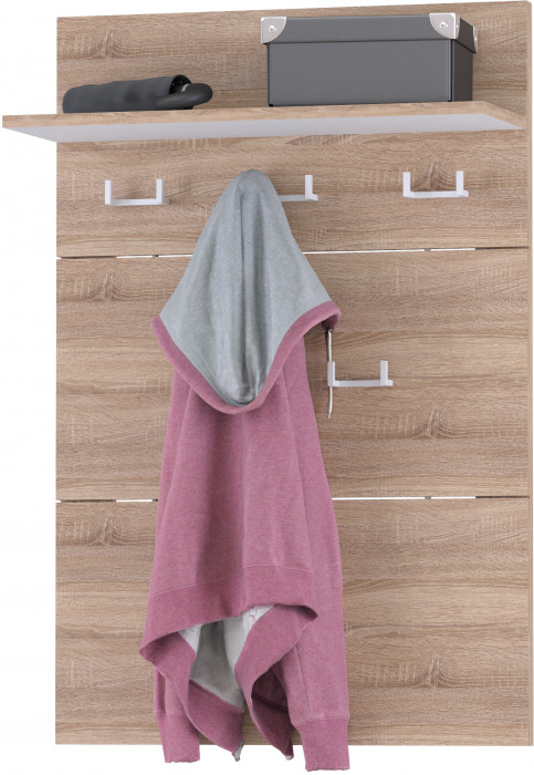 Куба Прихожая 6, обувница 13.113 + Вешалка 10.122, цвет дуб сонома/белый премиум, ШхГхВ 65х38,3х210,6 см.