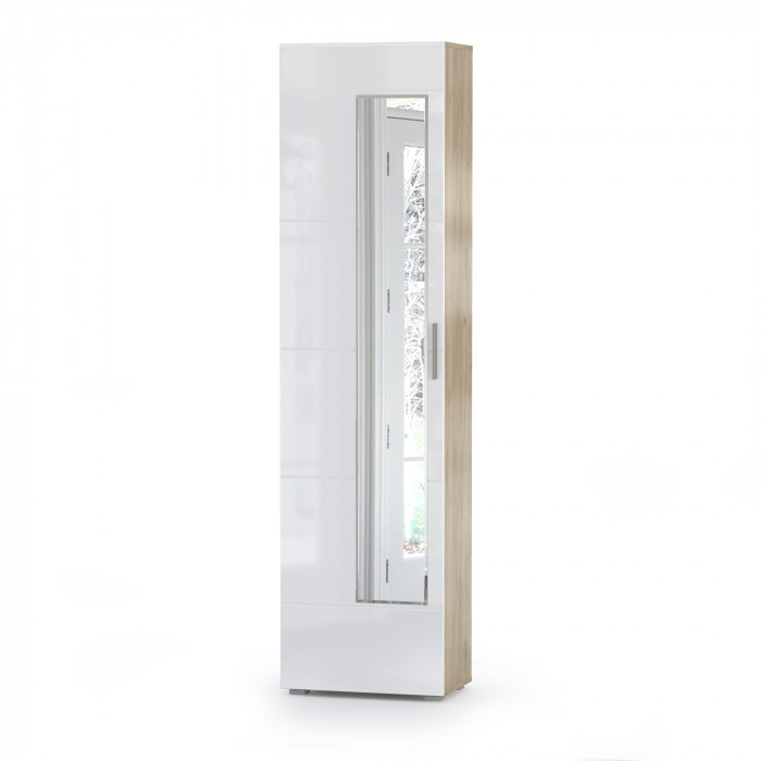 Лайн 08.122 Шкаф для одежды, цвет дуб крафт серый/фасады МДФ белый глянец, ШхГхВ 55х35х210 см., универсальная сборка