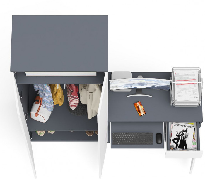 Мори Стол компьютерный МС-1 правый + Шкаф МШ800.1, цвет графит/белый, ШхГхВ 170,4х50,4х209,6 см., выдвижной ящик справа, НЕ универсальная сборка