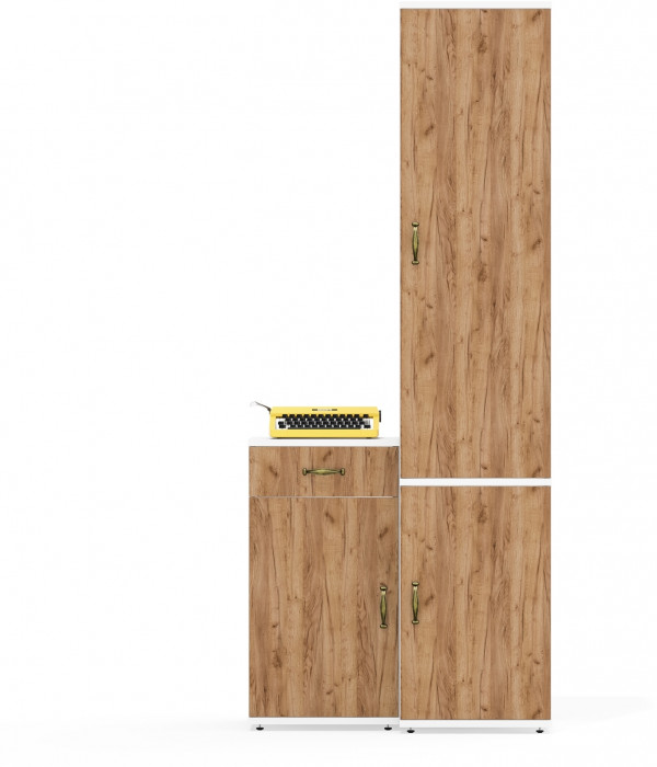 Лидер-8 Пенал МД 21Б + Тумба МД 3.15, белый шагрень/крафт золото