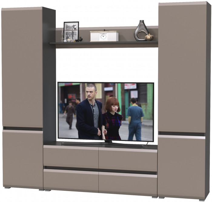Сидней Комплектация № 047, цвет корпус: антрацит/фасады: МДФ веллюто капучино, ШхГхВ 229,9х41,3х205,2 см., ниша для ТВ 129х41х98 см., универс. сборка