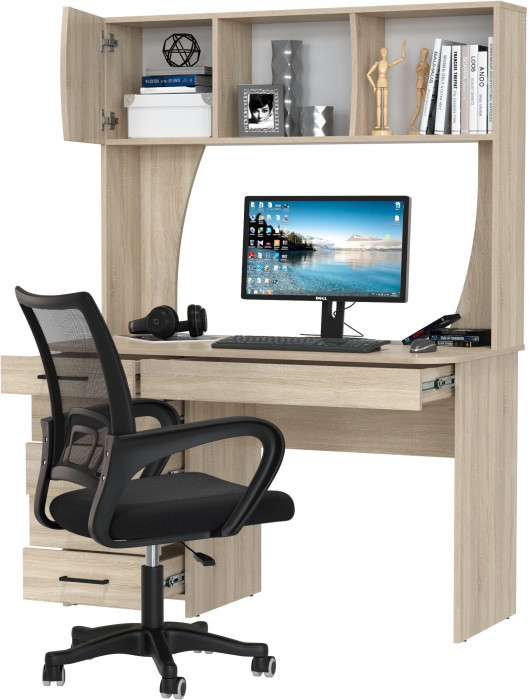 Стол 6-0606 Сигма + кресло 103 чёрное, цвет дуб сонома, ШхГхВ 120,5х60,5х166 см., НЕ универсальная сборка