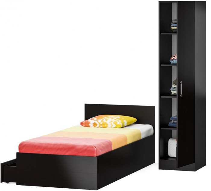 Кровать с ящиками 0900 + Пенал Стандарт, цвет венге, ШхГхВ 93,5х203,5х70 + 45х52х200 см., сп.м. 900х2000 мм., без матраса, основание есть