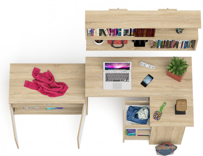 Мори компьютерный стол МС-16 правый + Тумба МА900.1 + Полка 1200, дуб сонома/белый