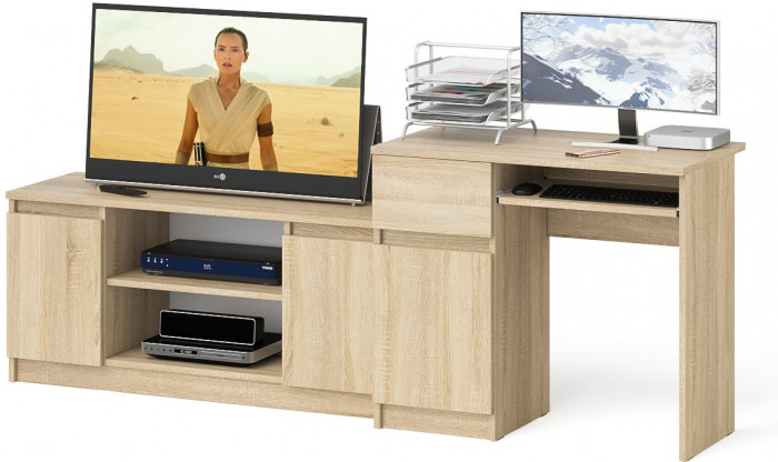 Мори Стол компьютерный МС-1 левый + Тумба МТВ1200.1, цвет дуб сонома, ШхГхВ 210,4х50х76,6 см., выдвижной ящик слева, НЕ универсальная сборка