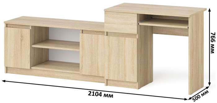 Мори Стол компьютерный МС-1 левый + Тумба МТВ1200.1, цвет дуб сонома, ШхГхВ 210,4х50х76,6 см., выдвижной ящик слева, НЕ универсальная сборка