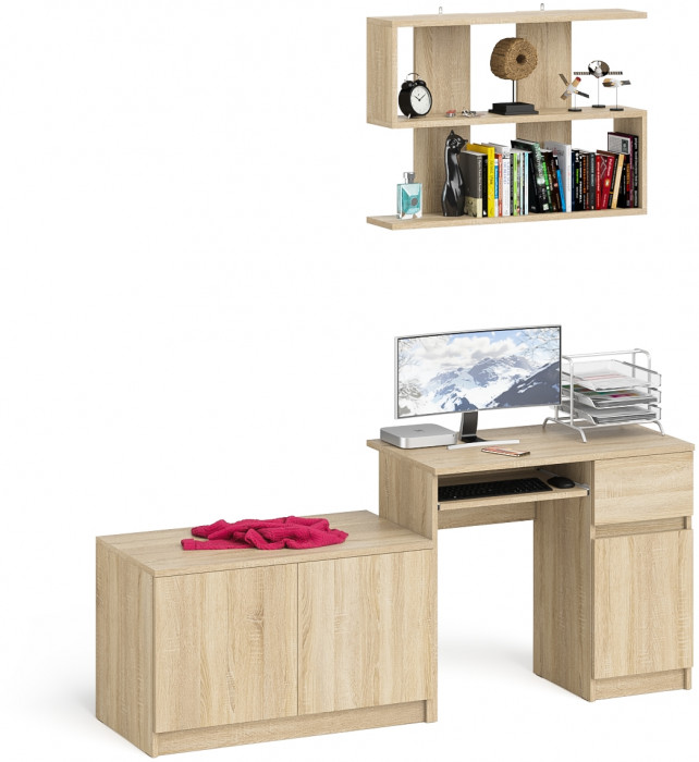 Мори Стол компьютерный МС-1 правый + Тумба МА900.1 + Полка 900, цвет дуб сонома, ШхГхВ 180,4х50,4х209,6 см., НЕ универсальная сборка