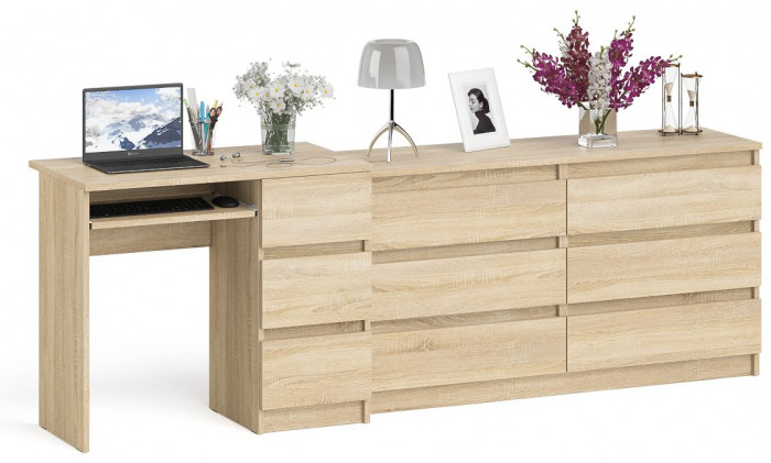 Мори Стол компьютерный МС-6 правый + Комод МК1380.6, цвет дуб сонома, ШхГхВ 228х50х76,6 см., выдвижные ящики справа, НЕ универсальная сборка
