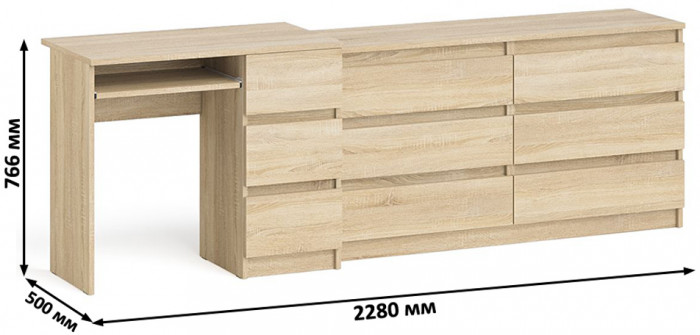 Мори Стол компьютерный МС-6 правый + Комод МК1380.6, цвет дуб сонома, ШхГхВ 228х50х76,6 см., выдвижные ящики справа, НЕ универсальная сборка