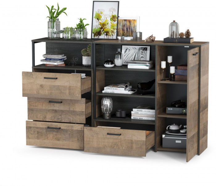 Трувор 13.307.01 Комод + 13.307.02 Комод с ящиками, дуб гранж песочный/интра