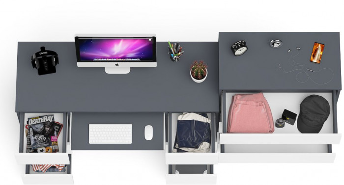 Мори компьютерный стол МС-2 + Комод МК800.4, графит/белый