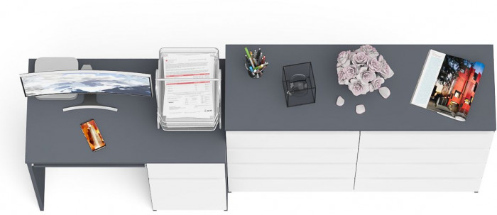 Мори Стол компьютерный МС-1 правый + Комод МК1200.8, цвет графит/белый, ШхГхВ 210,4х50х94 см., выдвижной ящик справа, НЕ универсальная сборка