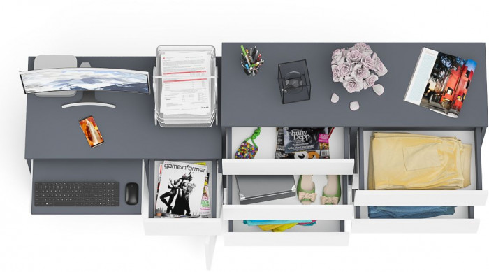 Мори Стол компьютерный МС-1 правый + Комод МК1200.8, цвет графит/белый, ШхГхВ 210,4х50х94 см., выдвижной ящик справа, НЕ универсальная сборка