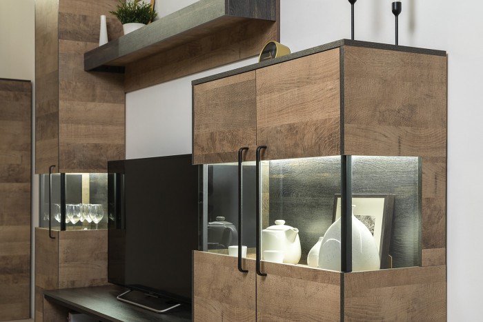 Трувор Гостиная 053, цвет дуб гранж песочный/интра, ШхГхВ 344,6х45,4х195 см., универсальная сборка