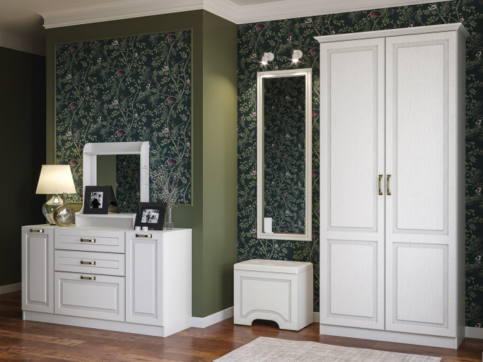 Ливерпуль Комод + Полка 10.118 с зеркалом, цвет ясень ваниль/белый, ШхГхВ 140х41,4х148,3 см.