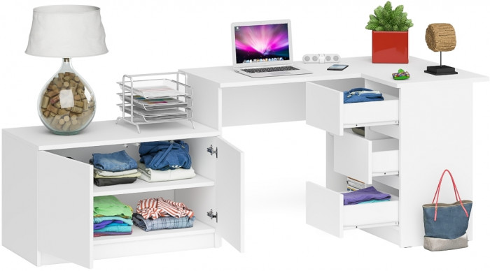 Мори компьютерный стол МС-16 правый + Тумба МА900.1, белый