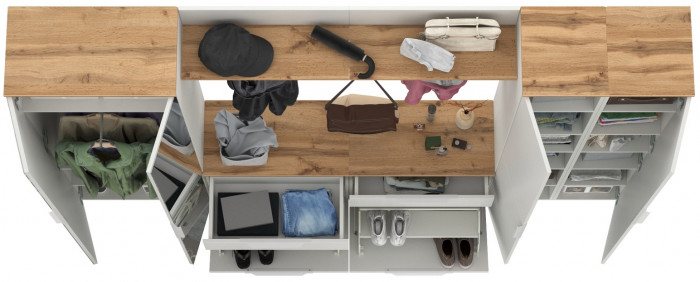 Октава Прихожая 37, белый шагрень/дуб крафт золотой/фасады МДФ белый шагрень