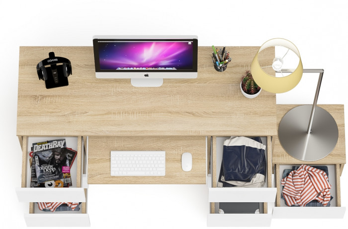 Мори Стол компьютерный МС-2 + Тумба ТМП400.1, цвет дуб сонома/белый, ШхГхВ 175,8х50х76,6 см., универсальная сборка